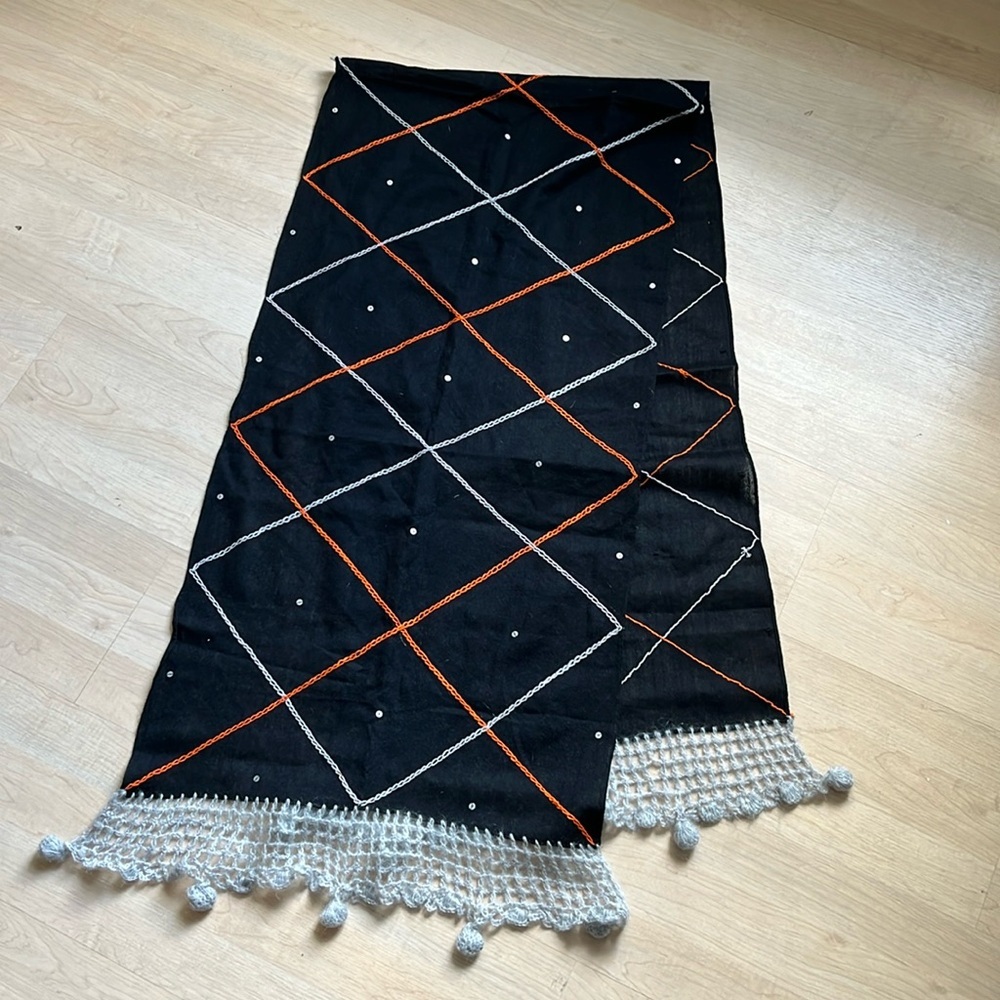 Halloween table runner 100% Wool crochet spider web 80x19”